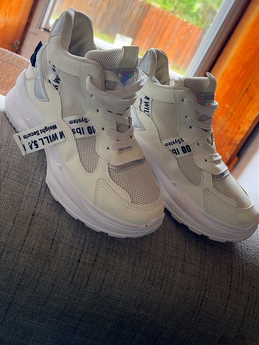 Women’s Chunky Platform Sneakers - White with Iridescent Accents